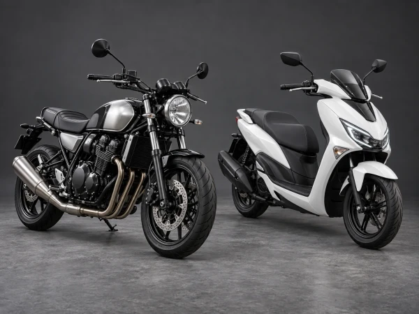 Moto rétro et scooter urbain en studio